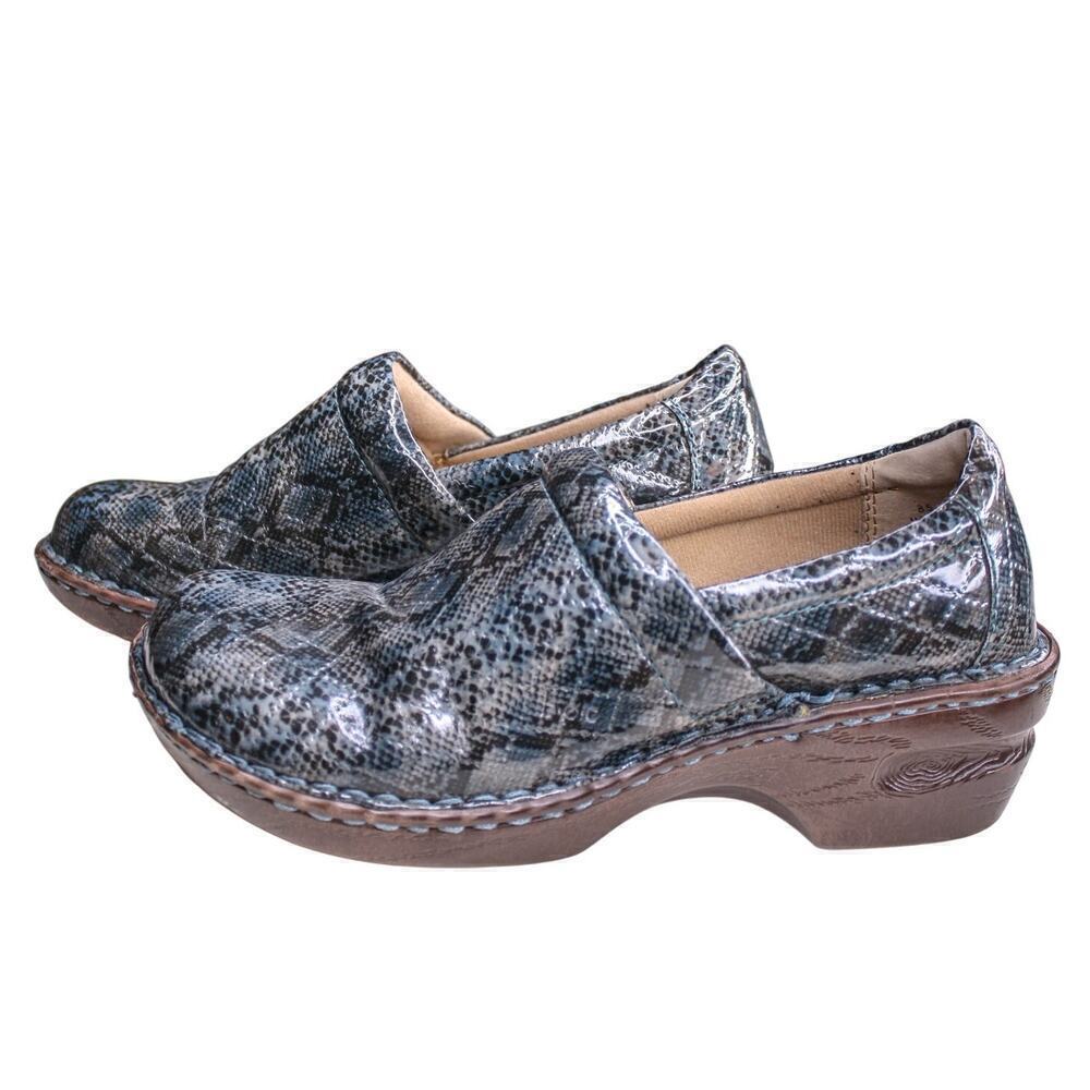 Born B.O.C. Snake Print Clog Slip On Comfort Shoes Shiny 8.5